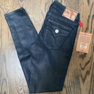 True Religion Serena Gold Glitter Black Coated Jeans BNWT Sz 25